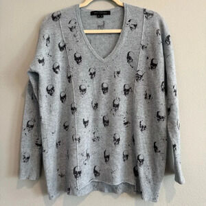 Skull Cashmere Skill Print V-Neck Sweater Relaxed Fit XS